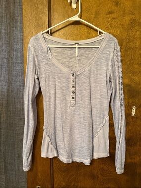 Free PeopleLong-Sleeve Henley with Lace Trim